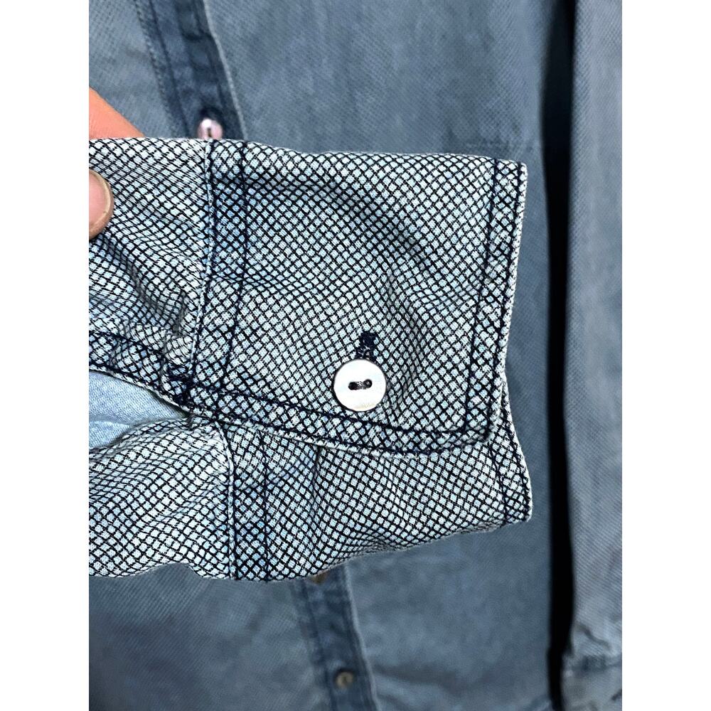 Liverpool Blue Chambray Fitted Button Down Shirt Women S Geometric Flowy Classic - Picture 5 of 8
